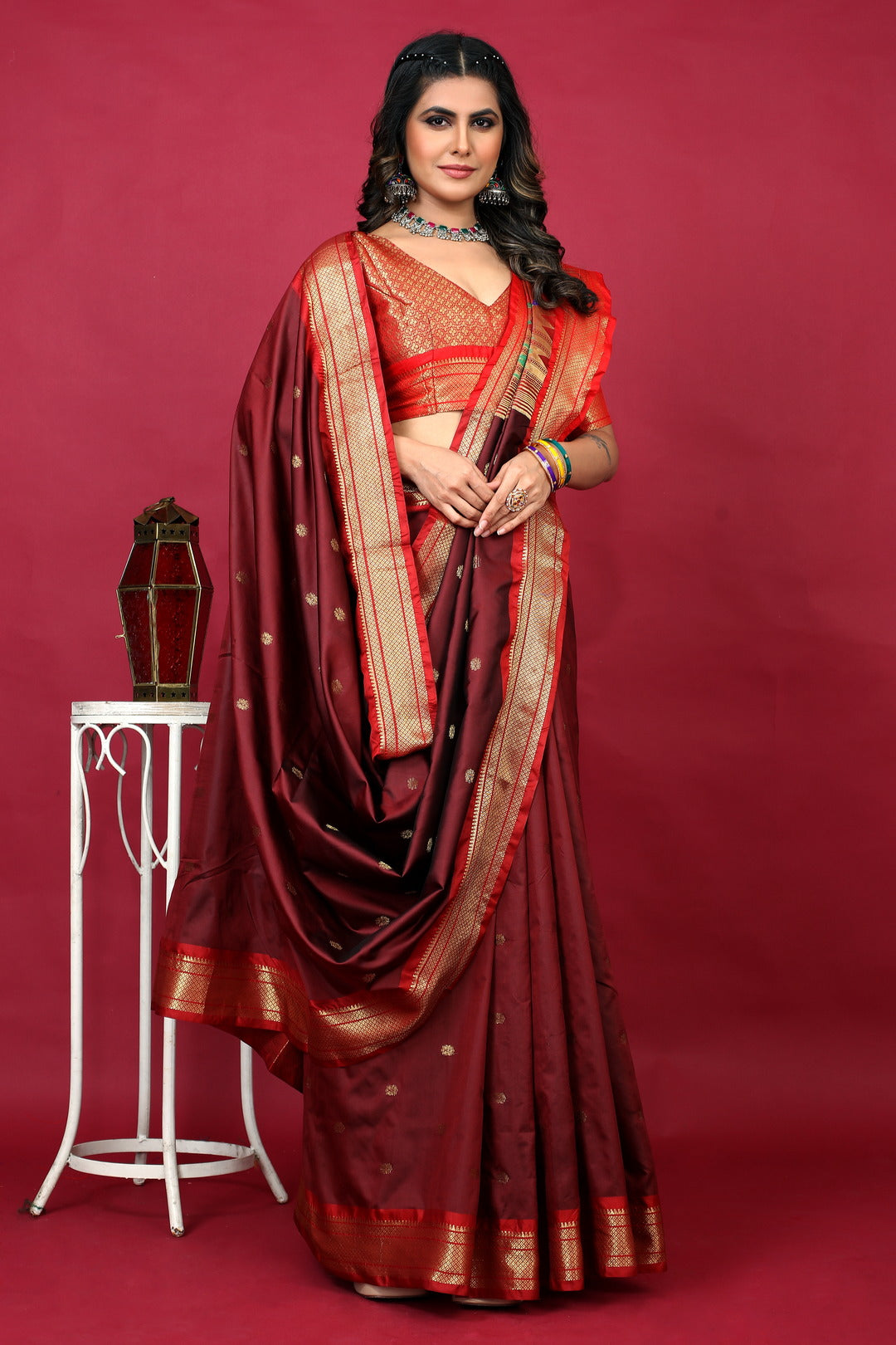 Dhiyona GR Women's Anarkali Maroon Zari Paithani Silk Saree
