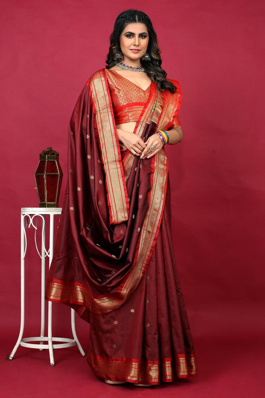 Dhiyona GR Women's Anarkali Maroon Zari Paithani Silk Saree