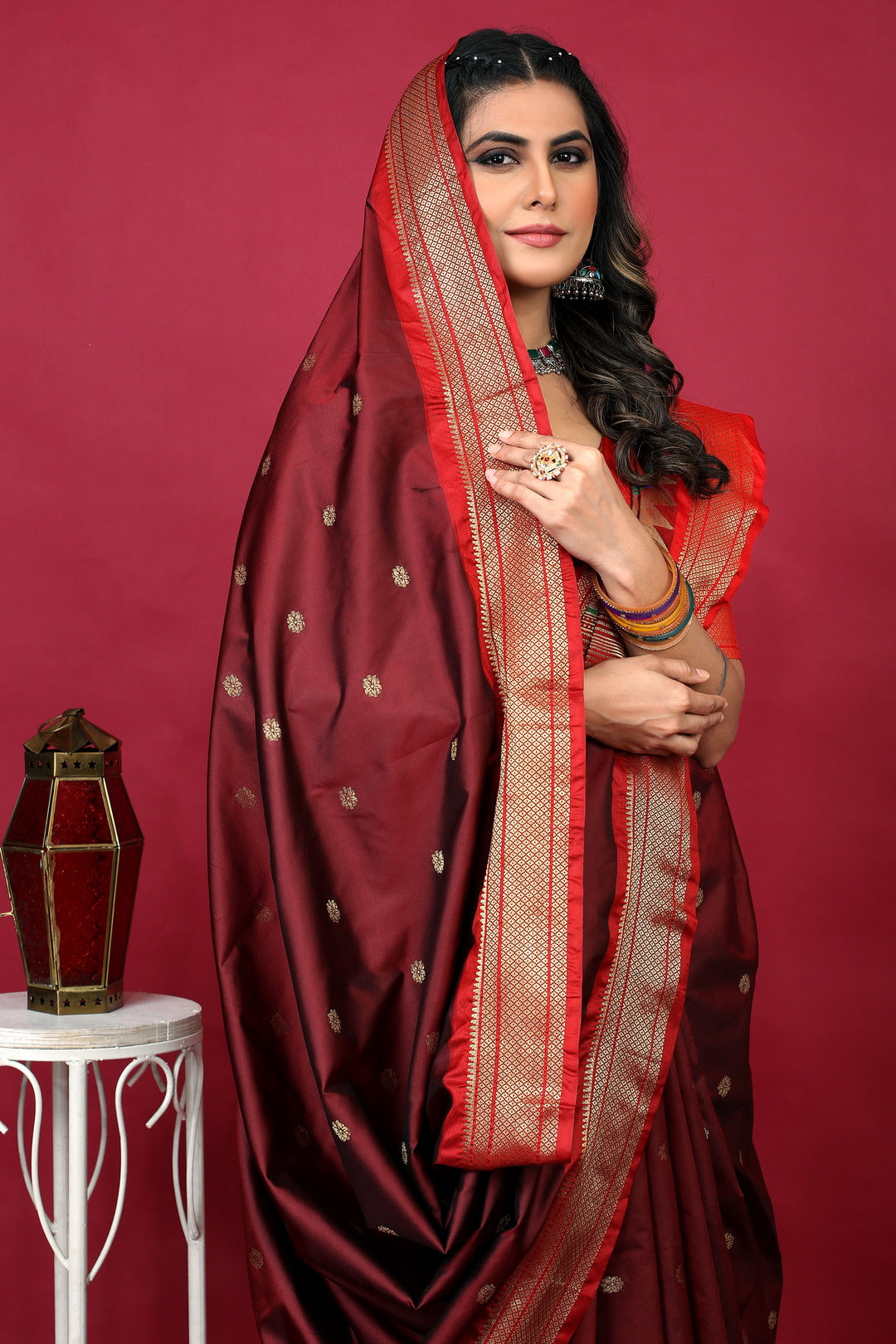 Dhiyona GR Women's Anarkali Maroon Zari Paithani Silk Saree