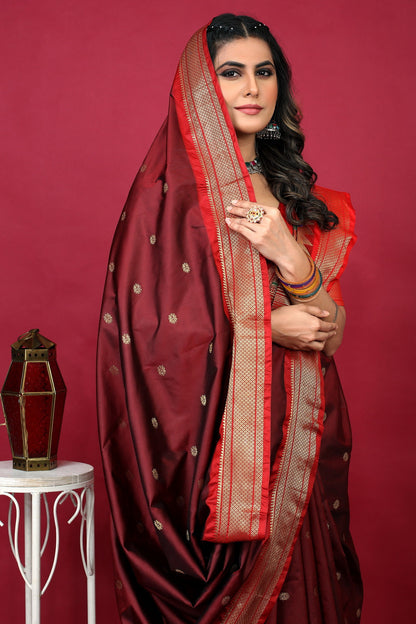 Dhiyona GR Women's Anarkali Maroon Zari Paithani Silk Saree