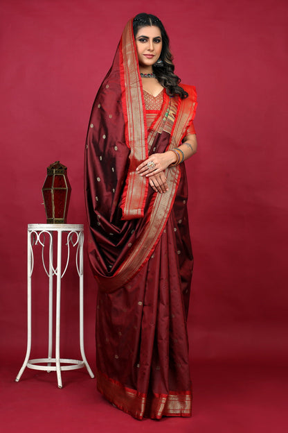 Dhiyona GR Women's Anarkali Maroon Zari Paithani Silk Saree