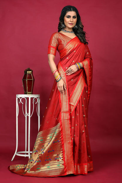 Dhiyona GR Women's Anarkali Red Zari Paithani Silk Saree