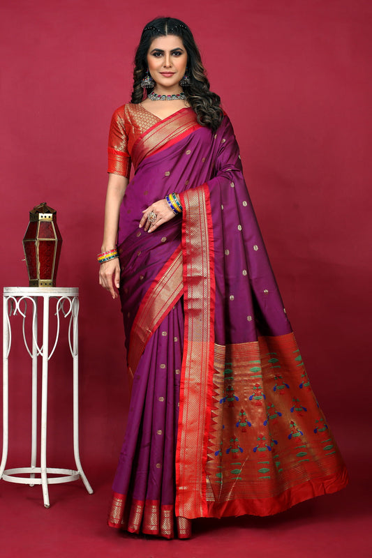 Dhiyona GR Women's Anarkali Purple Zari Paithani Silk Saree