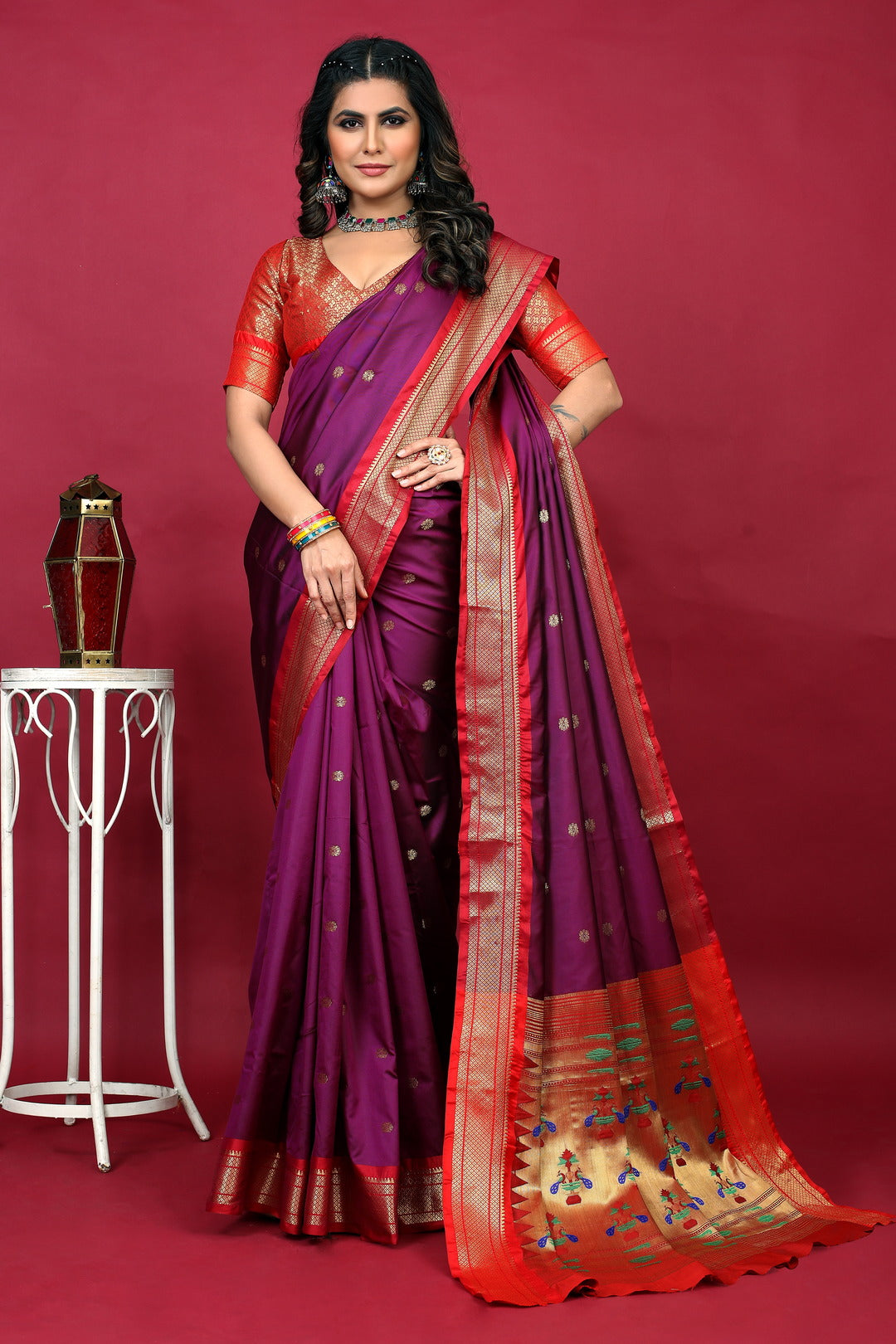 Dhiyona GR Women's Anarkali Purple Zari Paithani Silk Saree