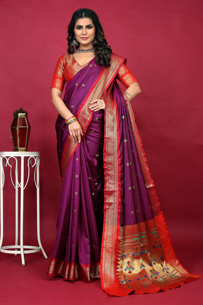 Dhiyona GR Women's Anarkali Purple Zari Paithani Silk Saree
