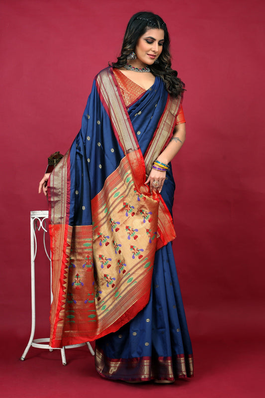 Dhiyona GR Women's Anarkali Navy Zari Paithani Silk Saree