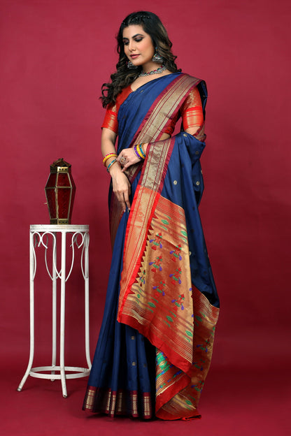 Dhiyona GR Women's Anarkali Navy Zari Paithani Silk Saree