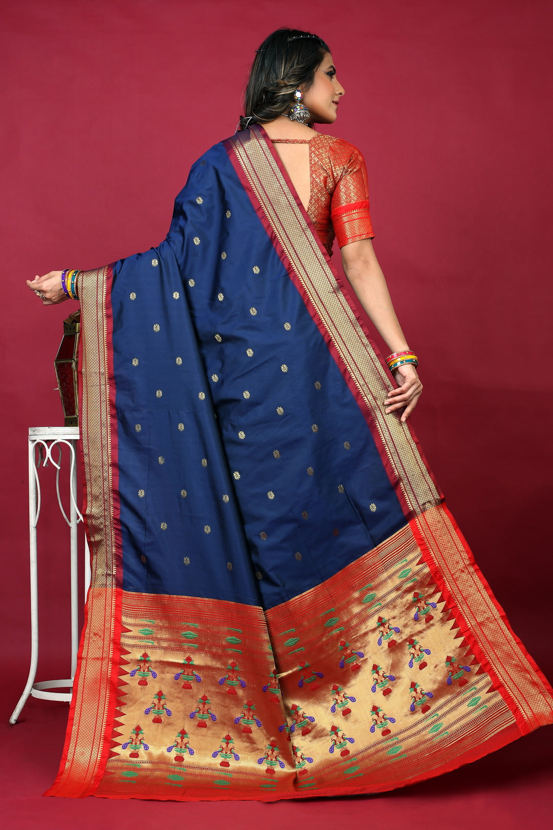 Dhiyona GR Women's Anarkali Navy Zari Paithani Silk Saree