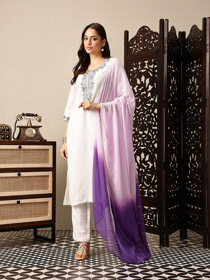 Dhiyona PD Women Floral Embroidered Regular Jashn Kurta with Trousers & With Dupatta