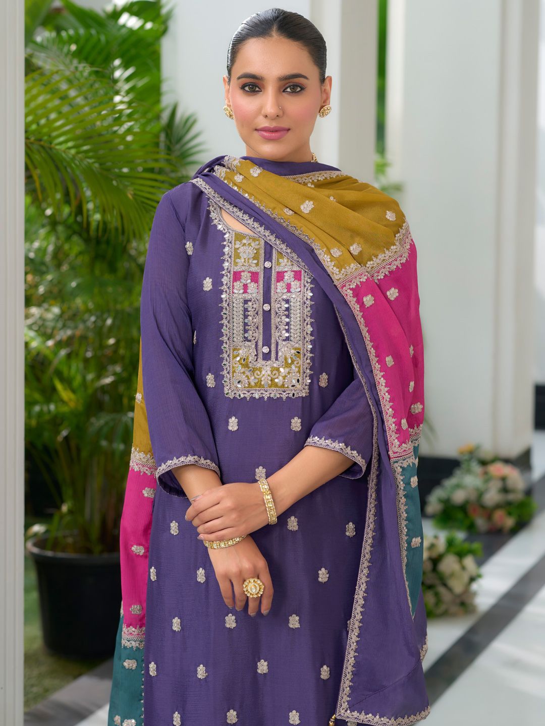 Women Ethnic Motifs Embroidered Regular Mirror Work Kurta with Trousers & With Dupatta