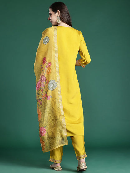 Ethnic Motifs Embroidered Sequinned Kurta with Trousers & With Dupatta