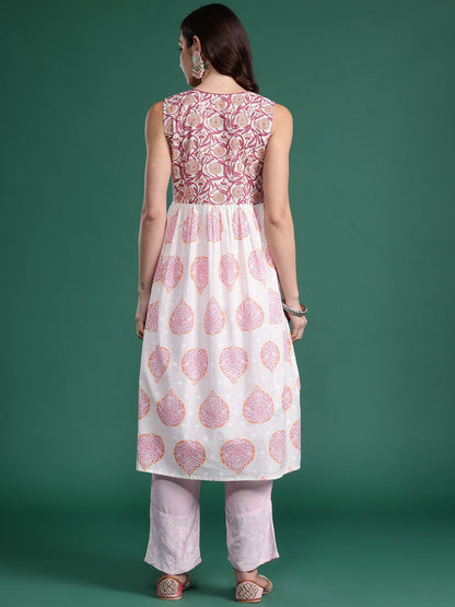 Dhiyona IE Women Floral Printed Pure Cotton Anarkali Kurta