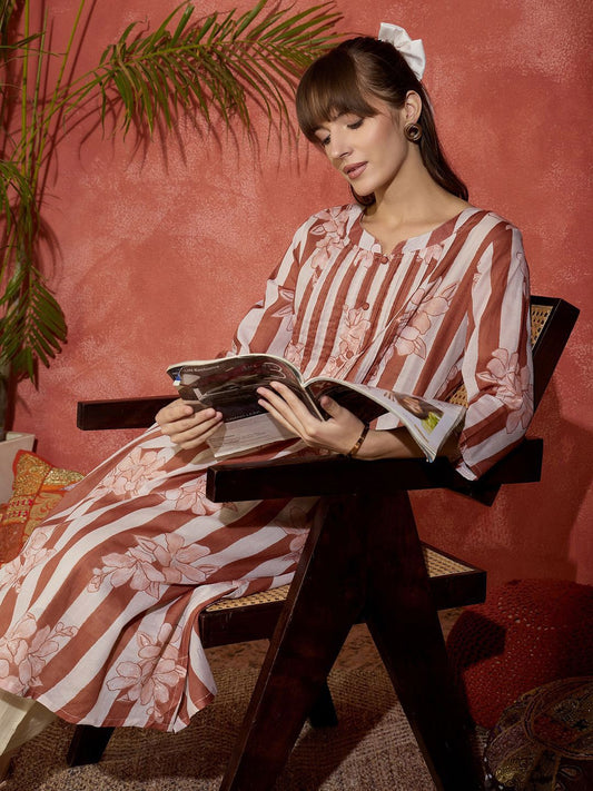 Dhiyona IE Printed A-Line Pure Cotton Tunic & Trousers Co-Ord Set