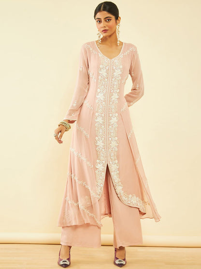 Dhiyona SO Women's Alina Cut Floral Embroidered Beads and Stones Kurta & Palazzos With Dupatta