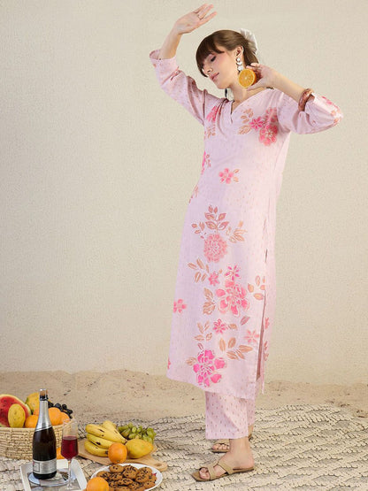 Dhiyona IE Women Floral Printed Kurta with Trousers