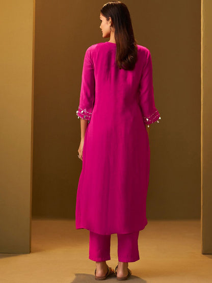 Floral Printed A-Line Mirror Work Kurta With Trouser