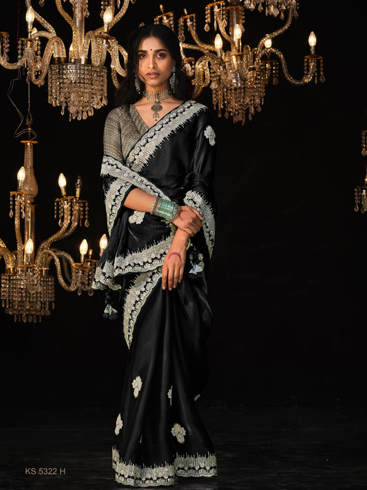 Dhiyona KM Women Midnight Majesty “ Black Silk Saree