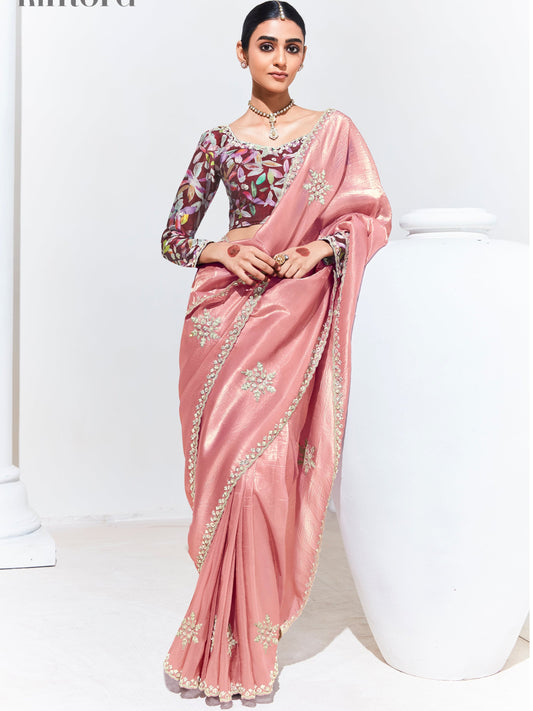 Dhiyona KM Women Peach Dream “ Elegant Peach Saree In Soft Silk Finish For Timeless Occasions