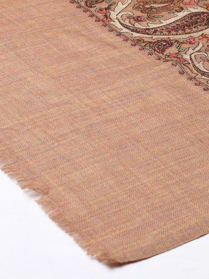 Dhiyona PA Women Beige & Brown Embroidered Woolen Shawl
