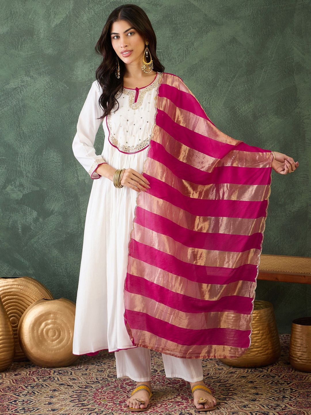 Dhiyona KA Women Embroidered A-Line Kurta Set