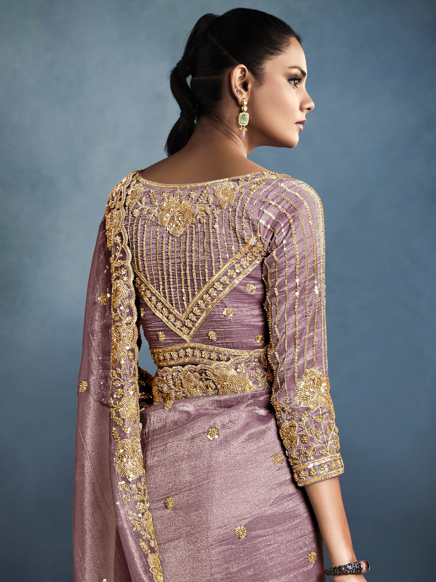 Dhiyona KM Women Tissue Embroidered Fancy Heavy Border Saree