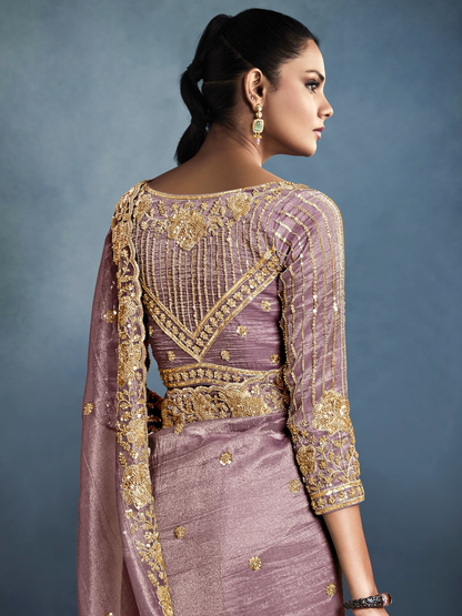 Dhiyona KM Women Tissue Embroidered Fancy Heavy Border Saree