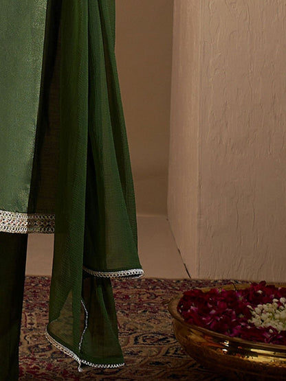 Dhiyona IE Women Ethnic Motifs Embroidered Regular Kurta with Trousers & With Dupatta