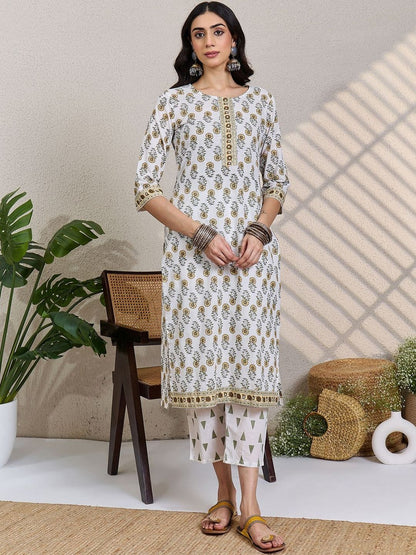 Women Floral Printed Cotton Kurta with Trousers & Dupatta