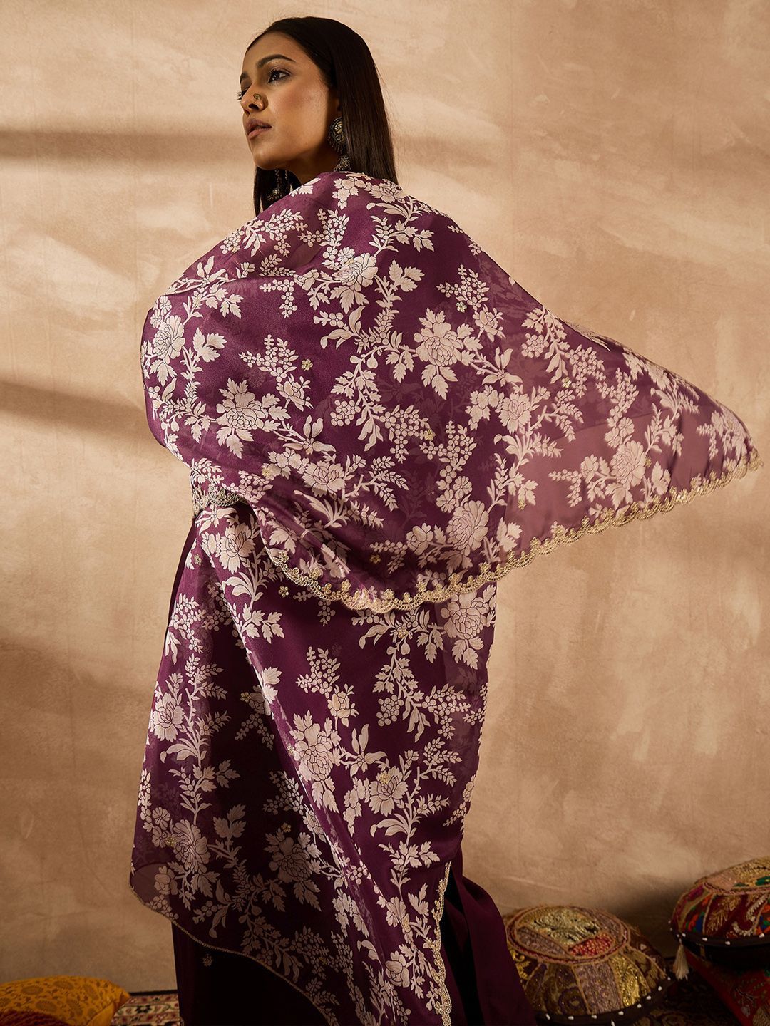 Women Floral Embroidered Regular Kurta with Trousers & With Dupatta