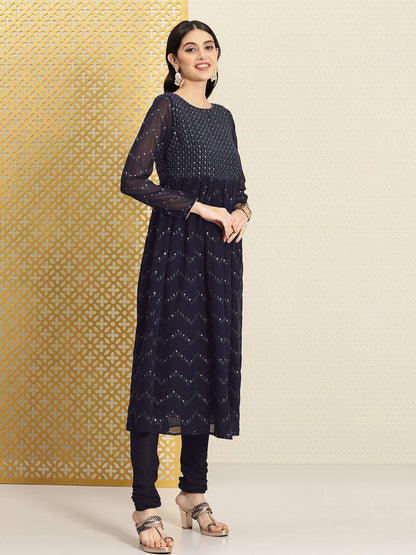 Dhiyona PD Women Jashn Ethnic Motifs Embroidered Sequinned Kurta & Churidar With Dupatta