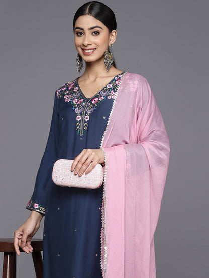 Dhiyona VA Women'sFloral Yoke Design Regular Sequinned Kurta with Trousers & With Dupatta