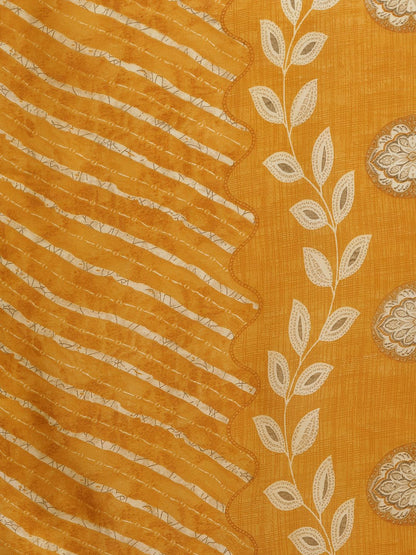 Dhiyona IE Women Floral Yoke Design Regular Pure Cotton Kurta with Trousers & With Dupatta