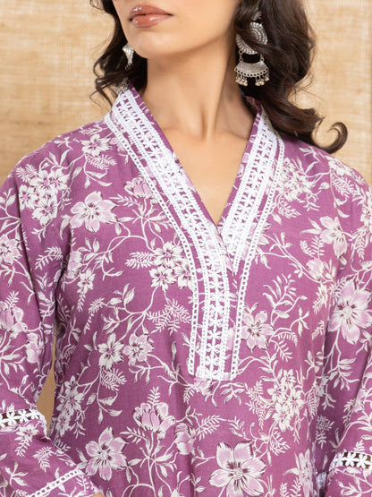 Dhiyona VA Women'sFloral Printed Regular Straight Kurta with Trouser & with Dupatta
