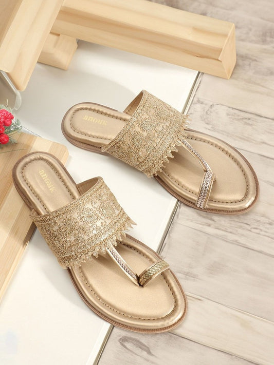 Dhiyona AK Gold-Toned Ethnic Embellished One Toe Flats