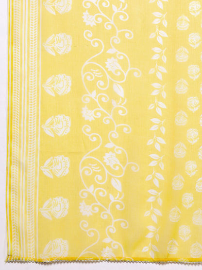 Dhiyona IE Floral Printed Regular Sequinned Pure Cotton Kurta With Trousers & Dupatta