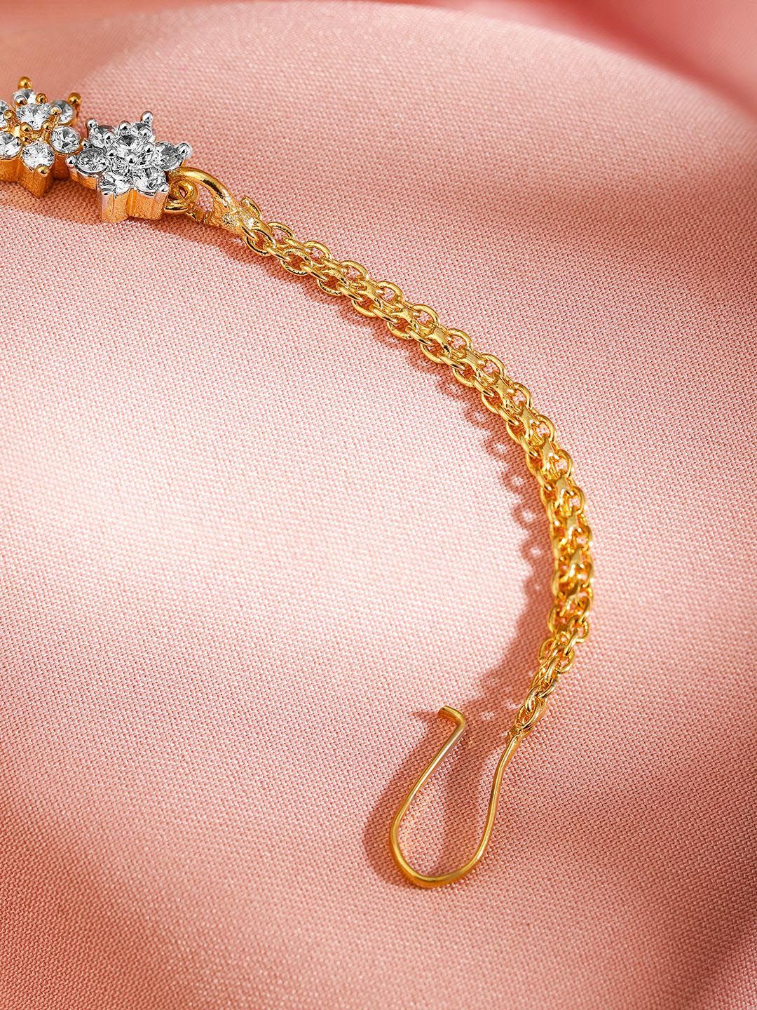 Dhiyona RJ Women's 22K Gold-Plated Cubic Zirconia Studded Maang Tikka Head Jewellery