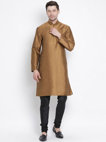 Men's Coffee Silk Blend Straight Kurta Pyjama Set