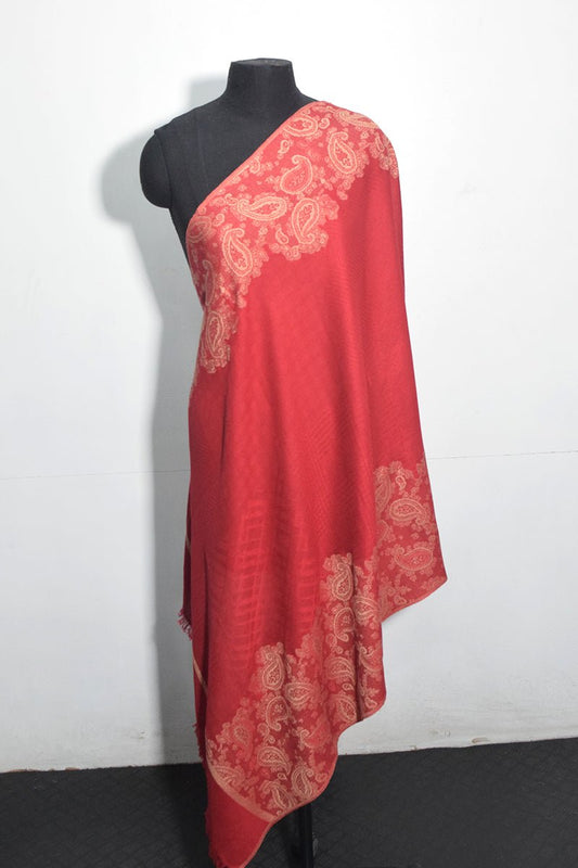 Red Pashmina Woven Jacquard Shawl