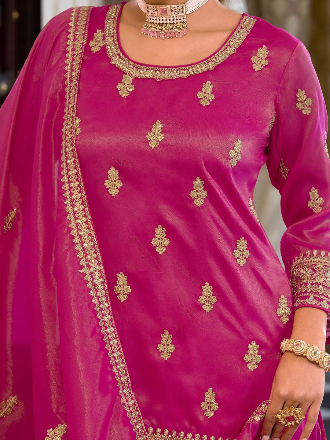 Women Ethnic Motifs Embroidered Mirror Work Kurta with Palazzos & With Dupatta