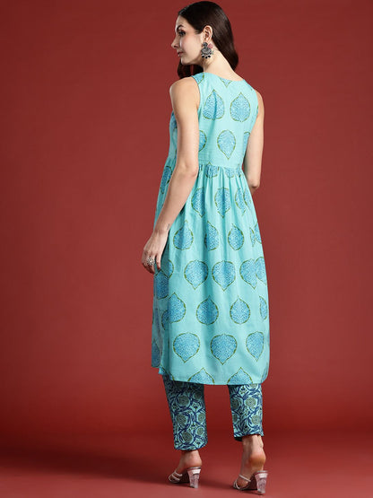 Dhiyona IE Floral Printed Pure Cotton Kurta with Trousers