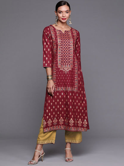 Dhiyona IE Women Maroon Ethnic Motifs Printed Kurta with Palazzos