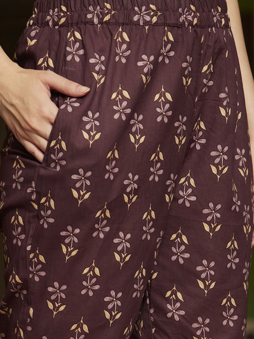 Dhiyona SN Women's Purple Floral Printed Pure Cotton Anarkali Kurta & Trouser With Dupatta