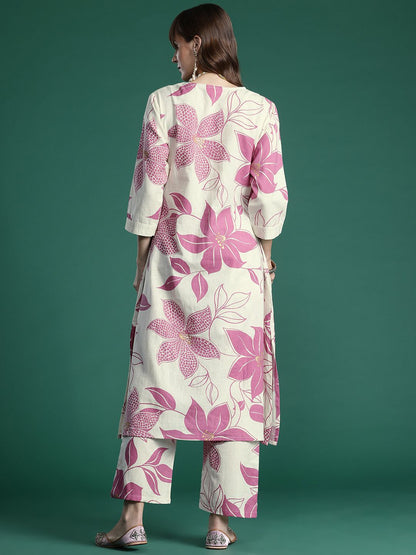 Dhiyona IE Floral Printed Pure Cotton A-Line Kurta with Palazzos