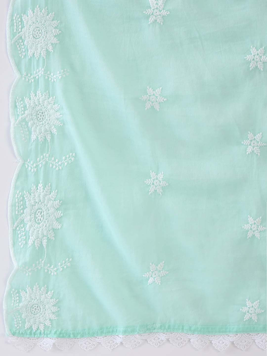 Dhiyona IE Floral Embroidered Pure Cotton Straight Kurta With Trousers & Dupatta