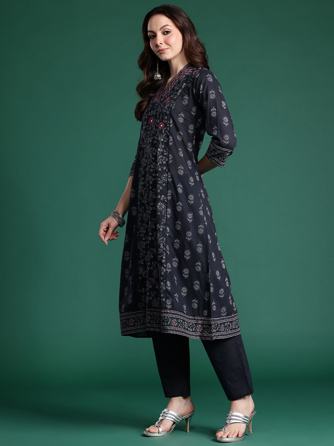 Floral Printed Pure Cotton Kurta with Trousers & Dupatta