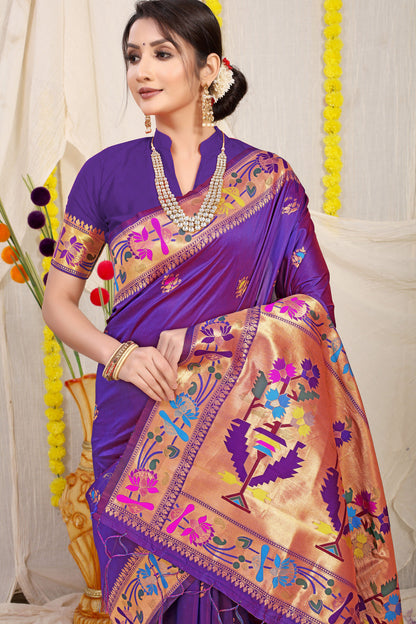 Dhiyona GR Women's Lotus Purple Zari Paithani Silk Saree