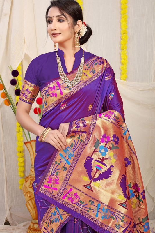Dhiyona GR Women's Lotus Purple Zari Paithani Silk Saree