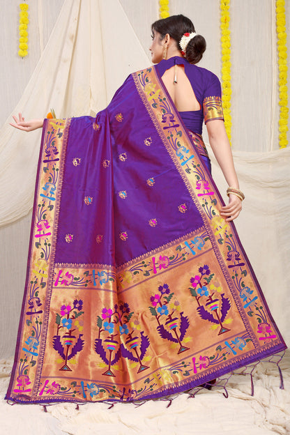 Dhiyona GR Women's Lotus Purple Zari Paithani Silk Saree