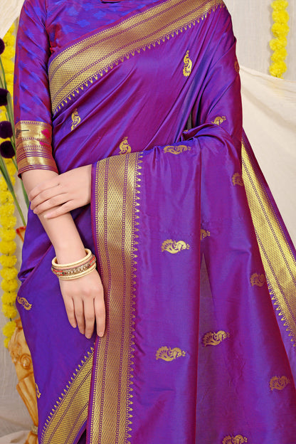 Dhiyona GR Women's Gol Mor Purple Zari Paithani Silk Saree