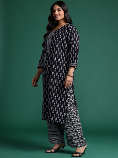 Dhiyona IE Geometric Printed Pure Cotton Kurta with Trousers & Dupatta